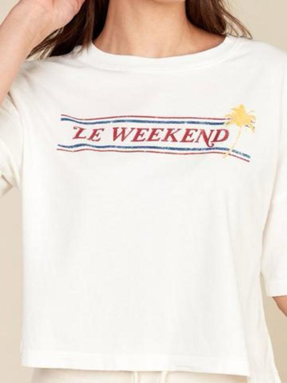 MATE the label 'Le Weekend' Graphic Tee - Cream with Yellow & Red Print